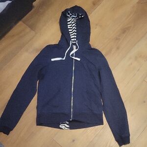 Kut From The Kloth Navy Blue And White Hooded Zip Up Jacket Size Medium